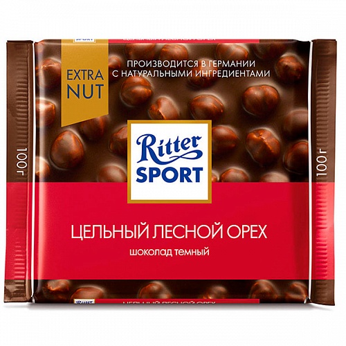 Шоколад тёмный с цельным лесным орехом "Ritter Sport" 1