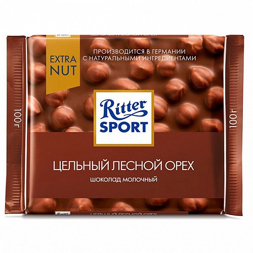 Шоколад молочный с цельным лесным орехом "Ritter Sport" 1